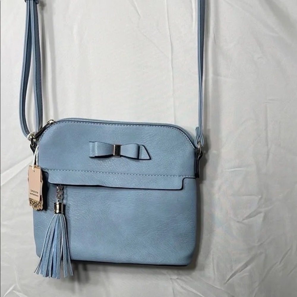 Chic Light Blue Crossbody Bag with Bow Detail - Picture 3 of 6